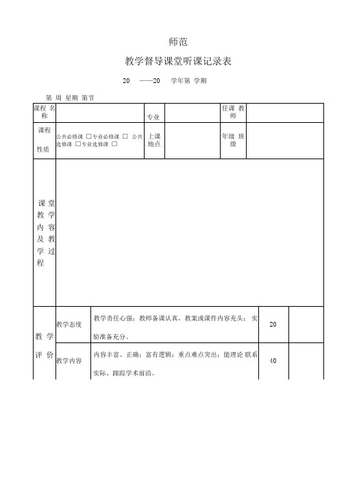 教学督导课堂听课记录表