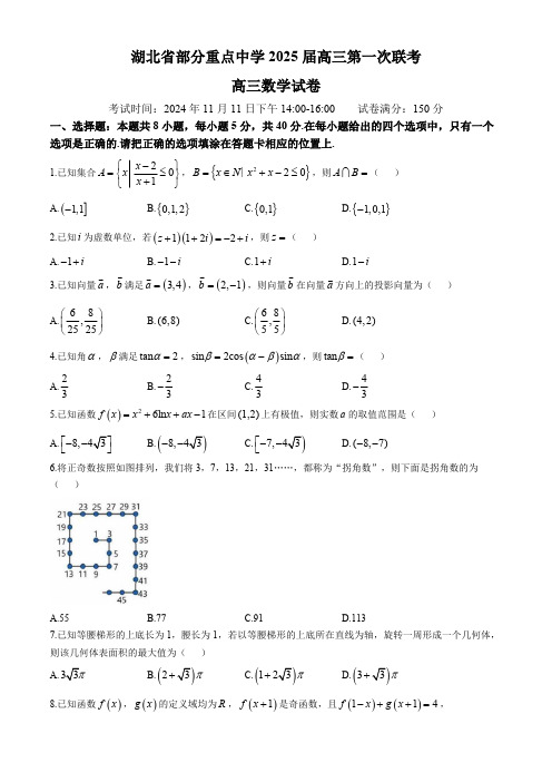 湖北省武汉市部分重点中学2024-2025学年高三上学期第一次联考数学试卷(含答案)