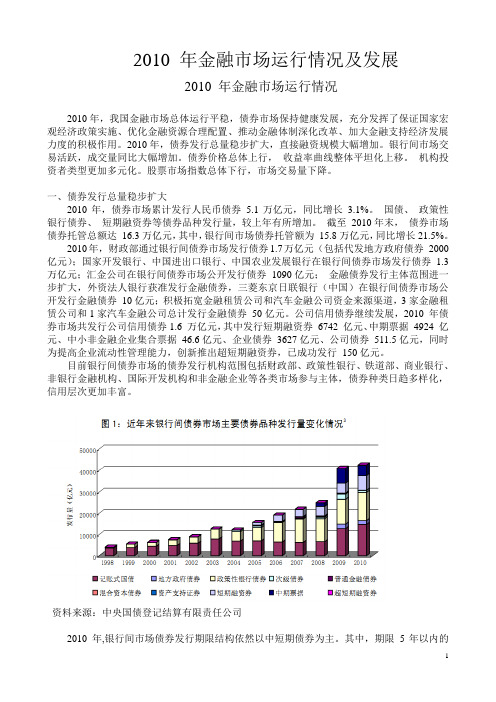 2010 年金融市场运行情况及发展