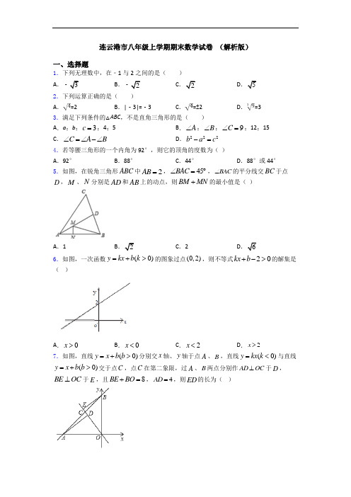 连云港市八年级上学期期末数学试卷 (解析版)