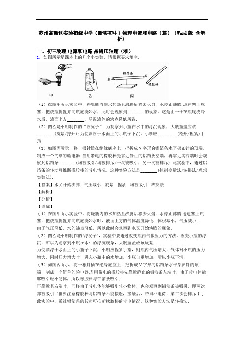 苏州高新区实验初级中学(新实初中)物理电流和电路(篇)(Word版 含解析)