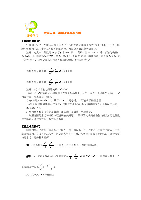 高二数学椭圆及其标准方程