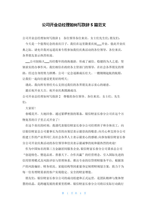 公司开业总经理如何写致辞5篇范文