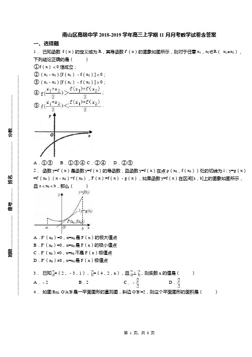 南山区高级中学2018-2019学年高三上学期11月月考数学试卷含答案