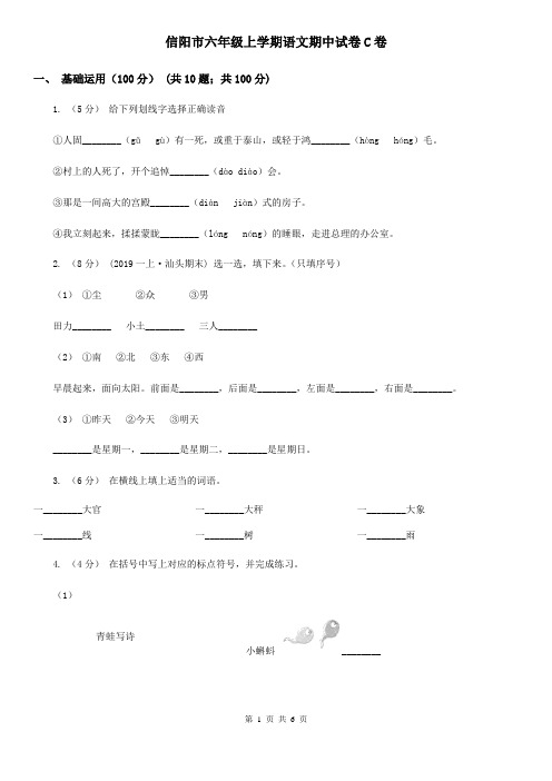 信阳市六年级上学期语文期中试卷C卷