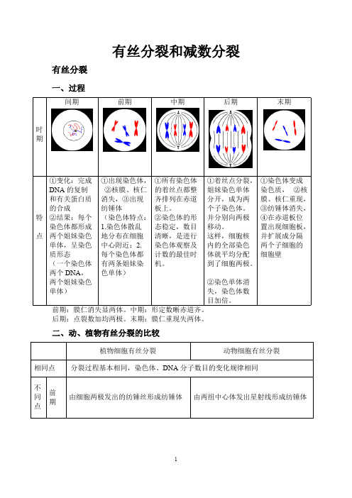 ((完整版))高中生物必修二有丝分裂_减数分裂总结知识点,推荐文档