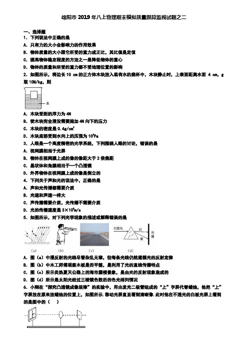 绵阳市2019年八上物理期末模拟质量跟踪监视试题之二