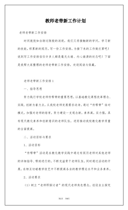 教师老带新工作计划