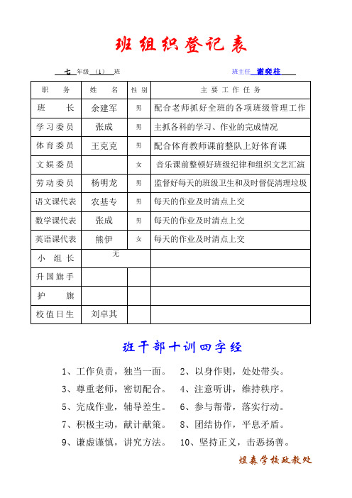 班级组织和班级卫生值日安排模板 (1) (1)