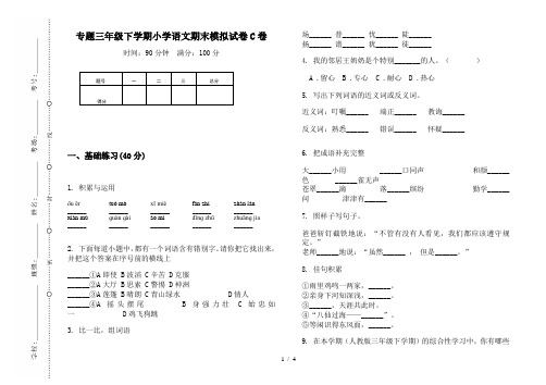 2019新版专题三年级下学期小学语文期末模拟试卷C卷