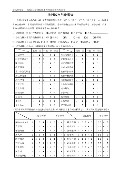 株洲城市形象调查表