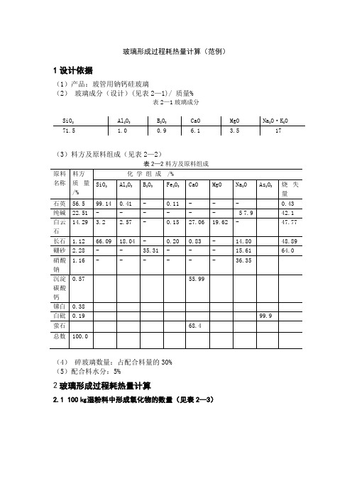 玻璃形成热计算范例