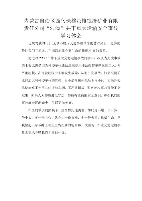 内蒙古自治区西乌珠穆沁旗银漫矿业有限责任公司“2.23”井下重大运输安全事故