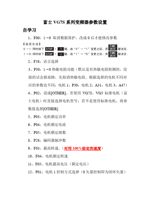 富士VG7S变频器基本调试参数