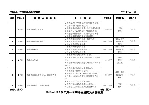 发动机电控系统检修学习   教学日历