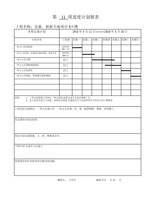 周进度计划报表格式【范本模板】