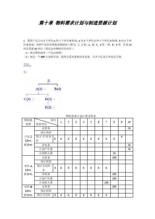 物料需求计划(自测题,dianzi)