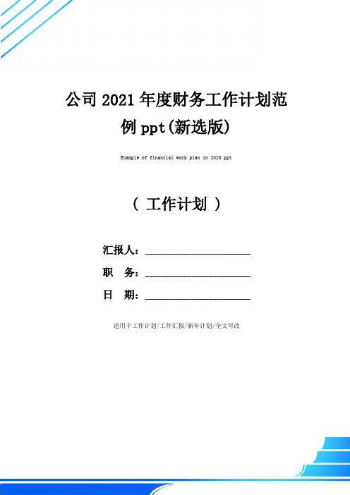 公司2021年度财务工作计划范例ppt(新选版)