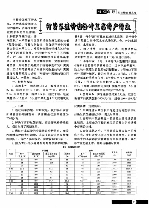 河蟹养殖种植轮叶黑藻增产增效