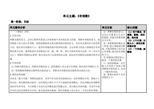 青岛版数学七年级上册第2章 有理数单元整体备课