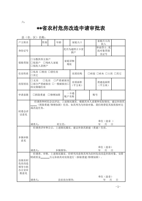 农村危房改造申请审批表