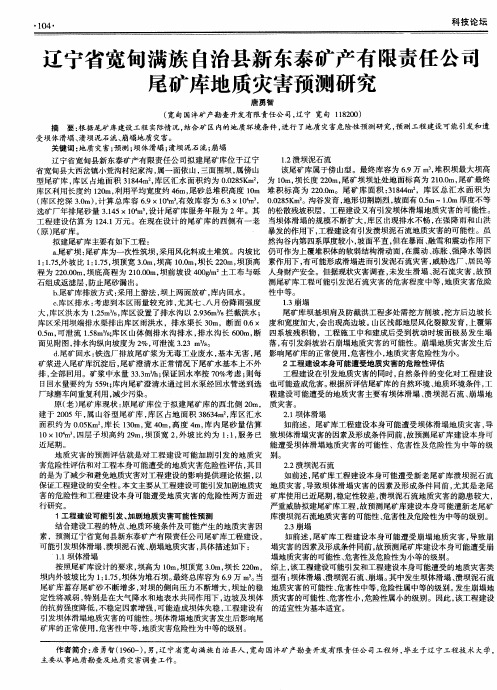 辽宁省宽甸满族自治县新东泰矿产有限责任公司尾矿库地质灾害预测研究