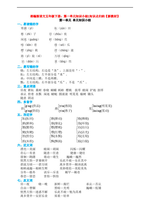 部编版语文五年级下册:第一单元知识小结1知识点归纳【新教材】