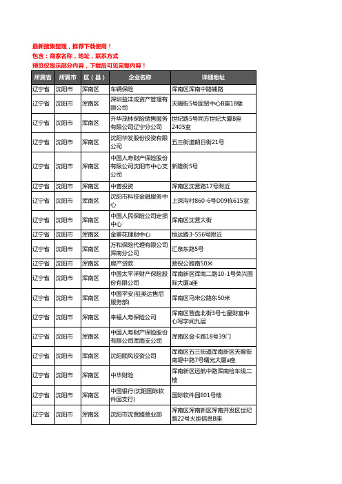 新版辽宁省沈阳市浑南区保险企业公司商家户名录单联系方式地址大全64家