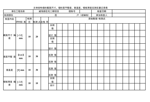 主体结构实测实量记录表