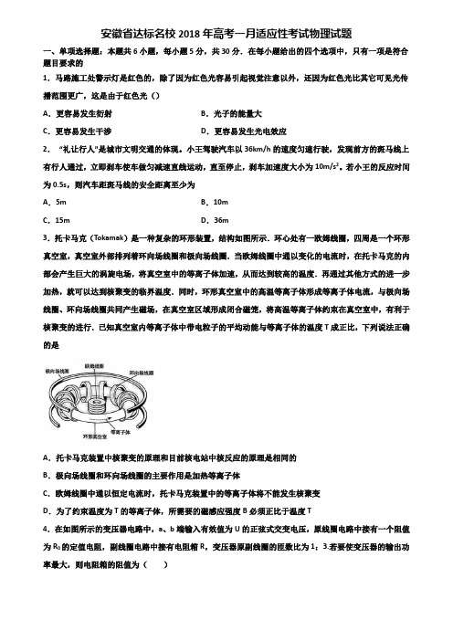 安徽省达标名校2018年高考一月适应性考试物理试题含解析