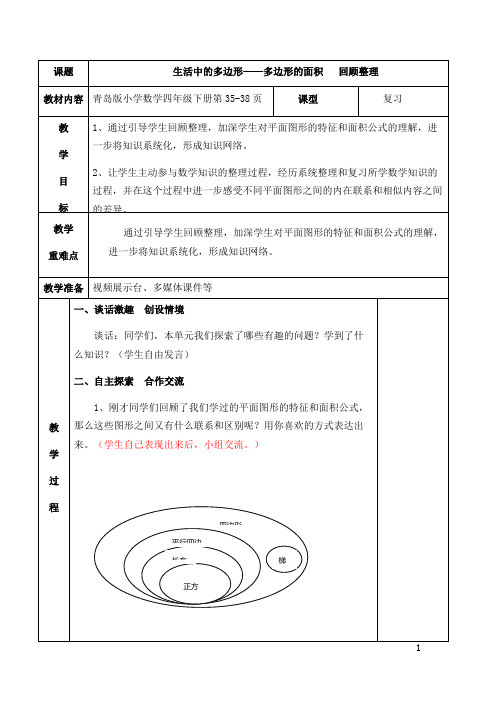 新青岛版-四年级下册-多边形的面积回顾整理-教案