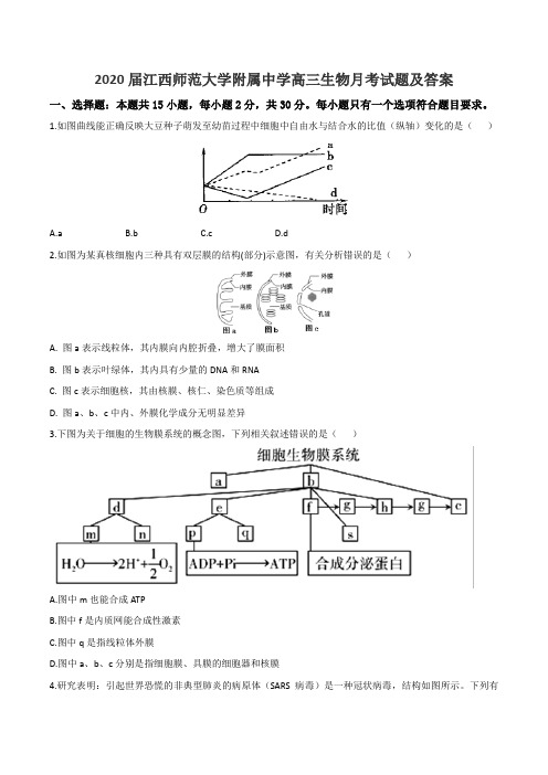 2020届江西师范大学附属中学高三生物月考试题及答案