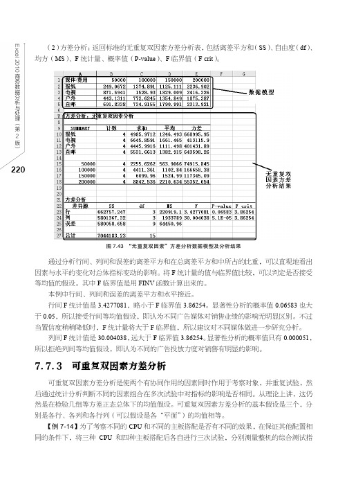 可重复双因素方差分析_Excel 2010 商务数据分析与处理（第2版）_[共2页]