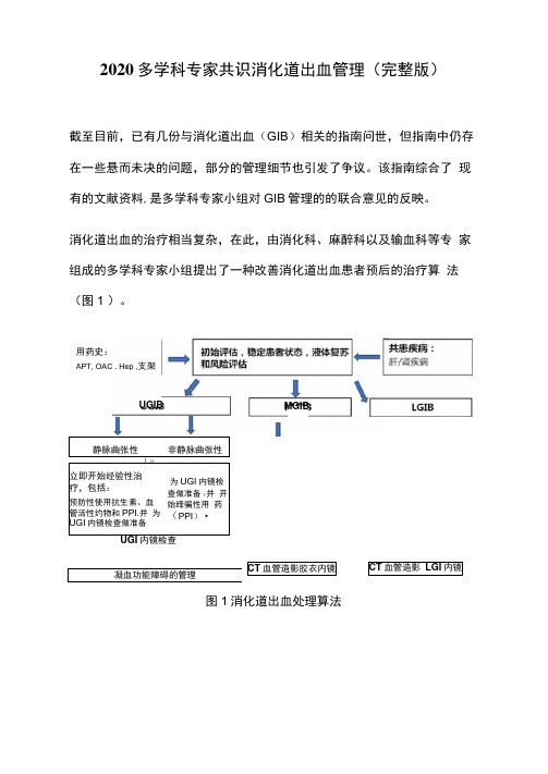 2020多学科专家共识消化道出血管理(完整版)