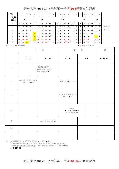 贵州大学第一学期2015级研究生课表 .doc