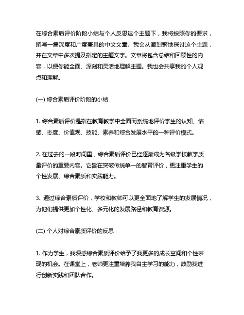 综合素质评价阶段小结与个人反思