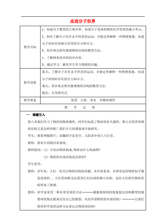 走进分子世界 公开课教案 (新版)苏科版教案