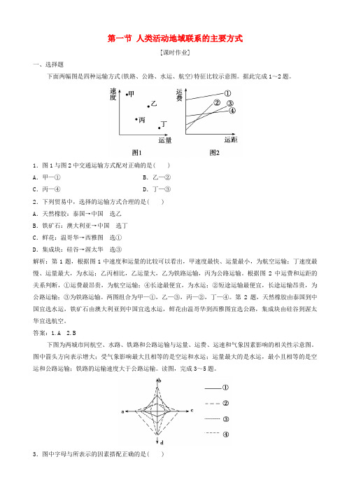 高中地理第四单元人类活动的地域联系第一节人类活动地域联系的主要方式优化练习220180803326