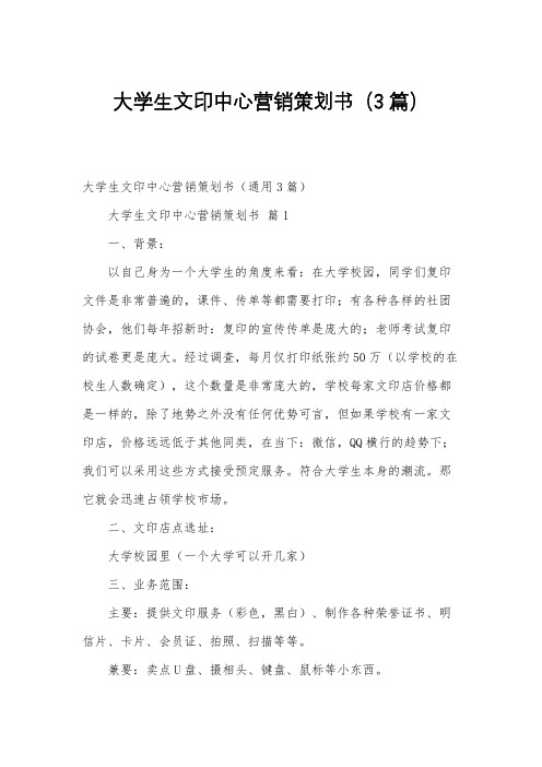 大学生文印中心营销策划书(3篇)