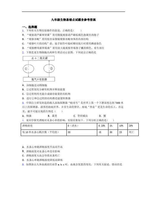 九年级生物易错点试题含参考答案