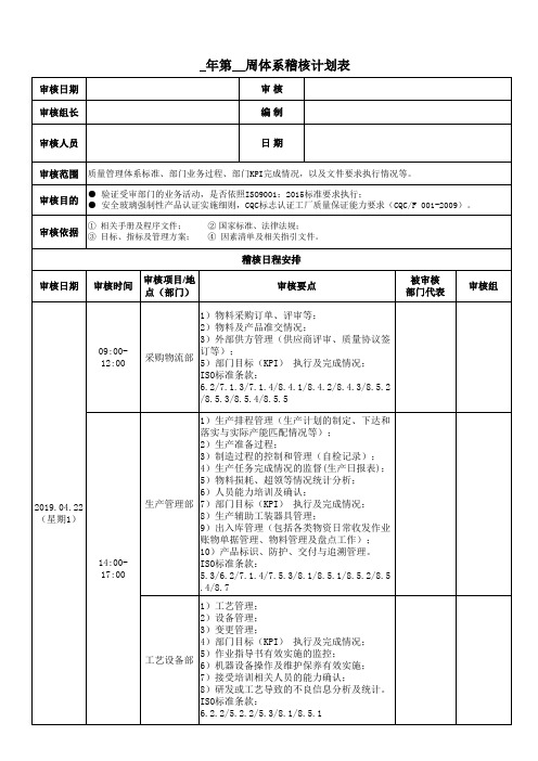 体系稽核计划表