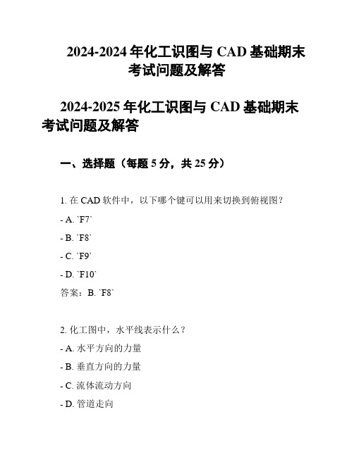 2024-2024年化工识图与CAD基础期末考试问题及解答