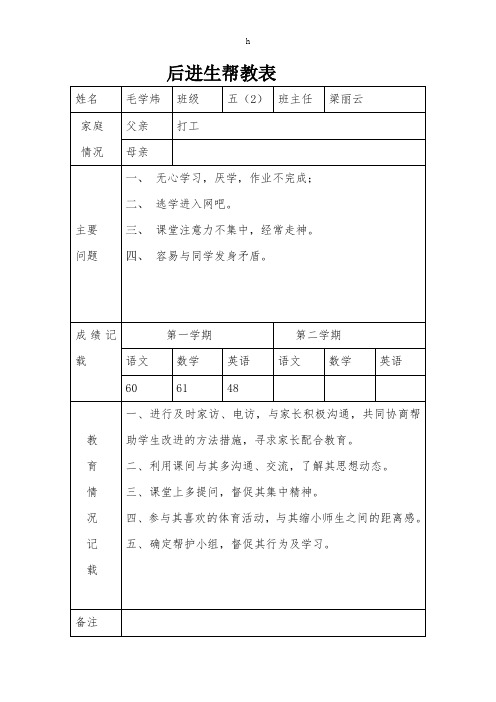 《后进生帮教表》word版