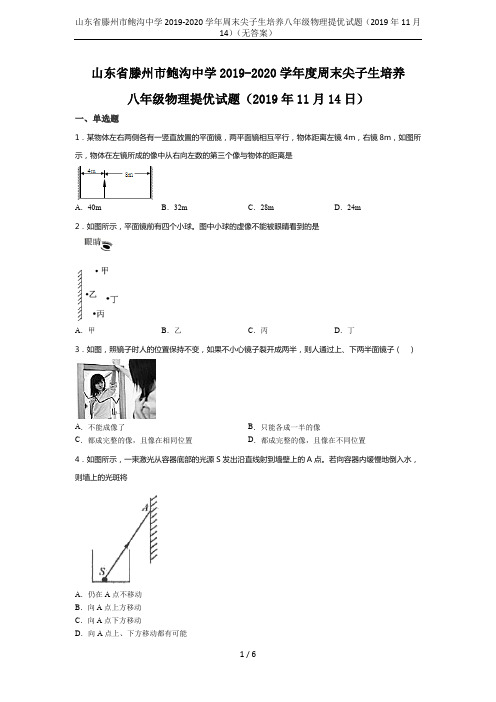 山东省滕州市鲍沟中学2019-2020学年周末尖子生培养八年级物理提优试题(2019年11月14)(