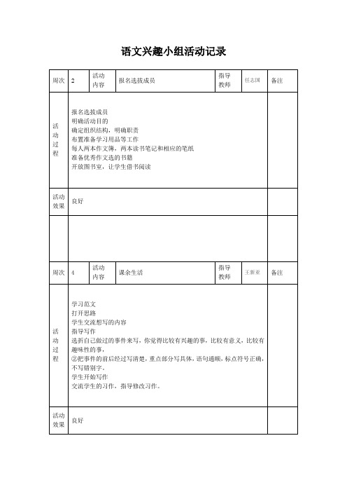 语文兴趣小组活动记录