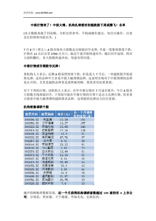 中报行情来了!中报大增、机构扎堆看好的超跌股下周或腾飞!名单