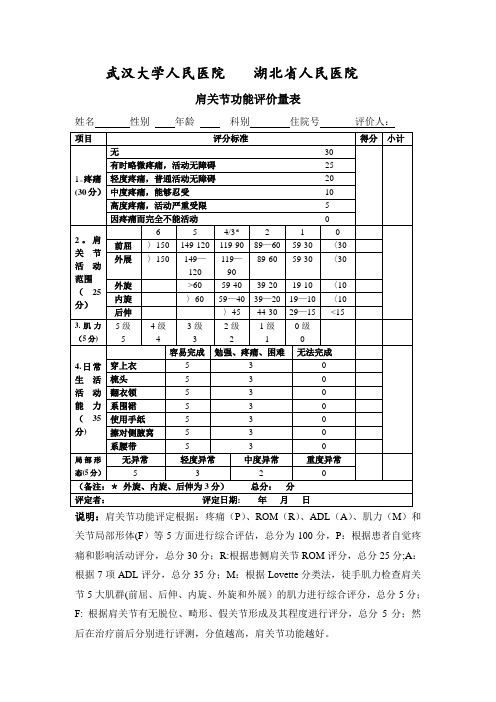 肩关节功能评定量表