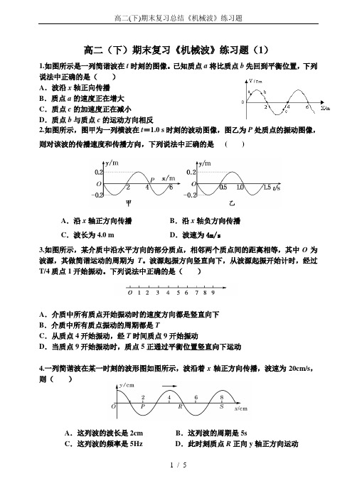 高二(下)期末复习总结《机械波》练习题