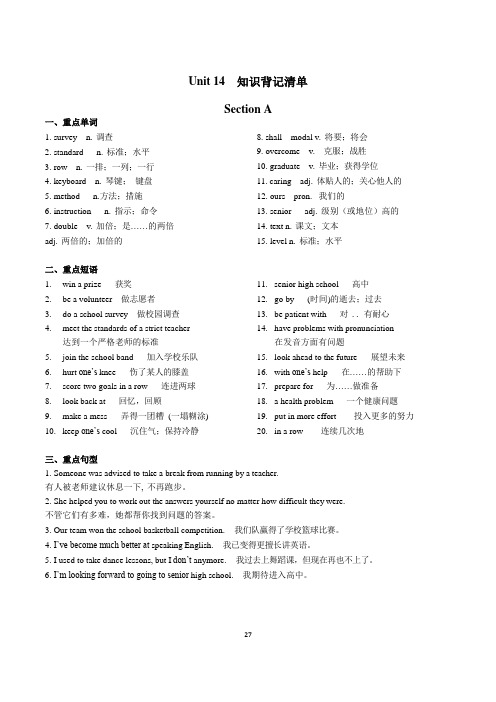 单词短语句型背记版本Unit14 2021-2022学年下学期人教新目标九年级全册九年级