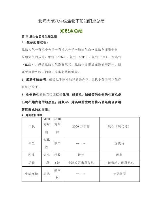 北师大版八年级生物下册知识点总结